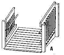 [sketch of ramp with round handrail inside guardrails]