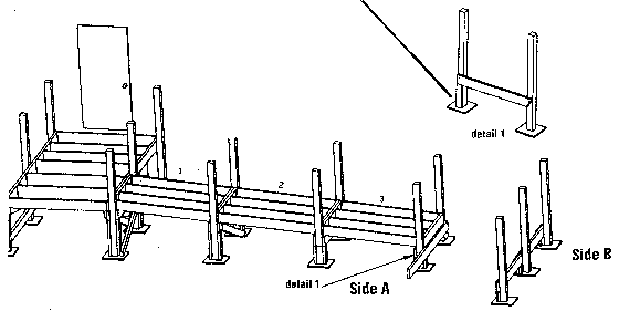 [sketch of ramp and mid-level landing's 4x4 posts]