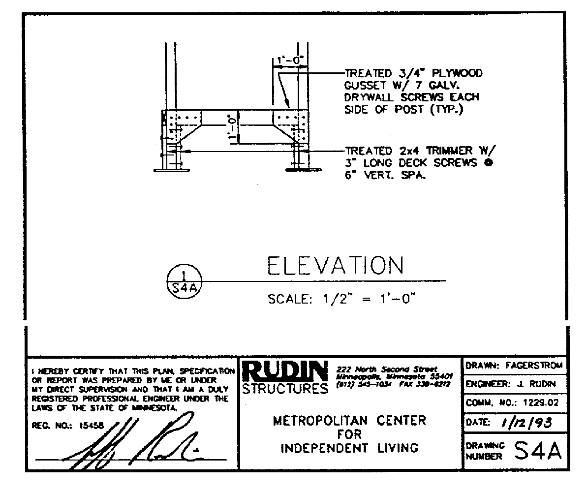 MCIL Ramps Rudin Drawing Enlarged Support Elevation S4A