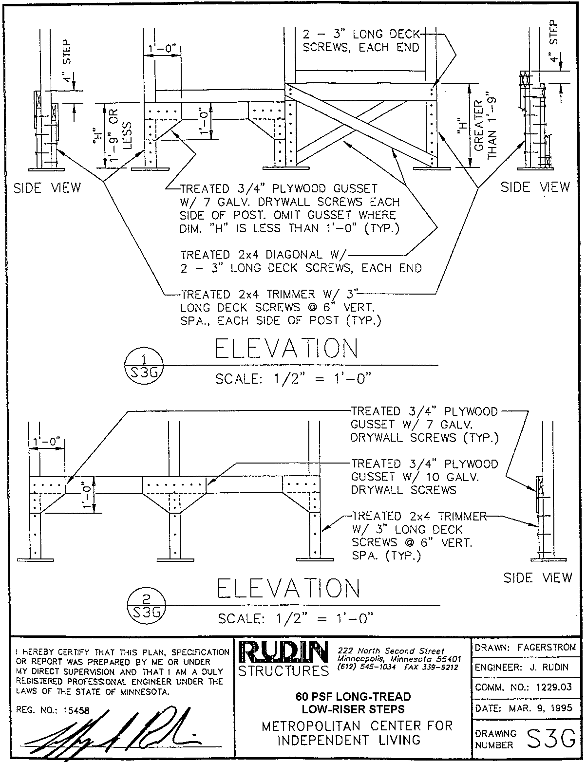 [engineering drawing of 180-degree turn step supports]