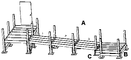 [sketch of 3 ramp modules and wide mid-level landing]